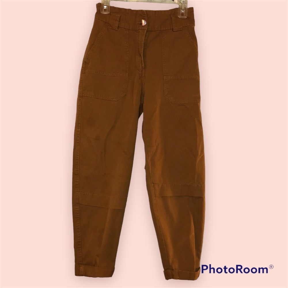 Brown Bershka Loose Cargo Pants trendy with lots of pockets & cinched waistband